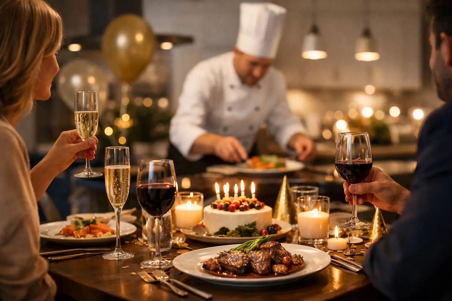 Chef aan huis verjaardagsdiner thuis vieren